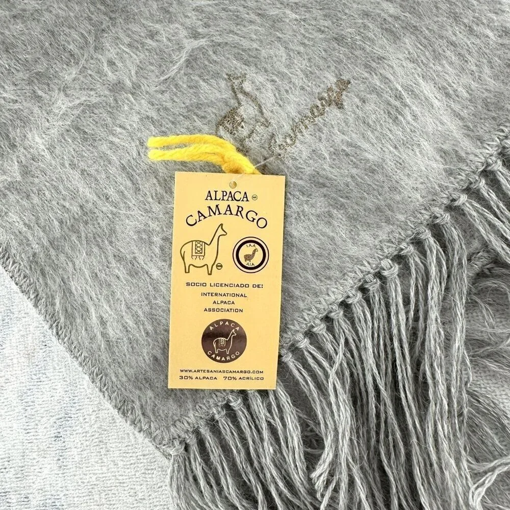 NEW Alpaca Camargo Pale Gray Embroidered Scarf